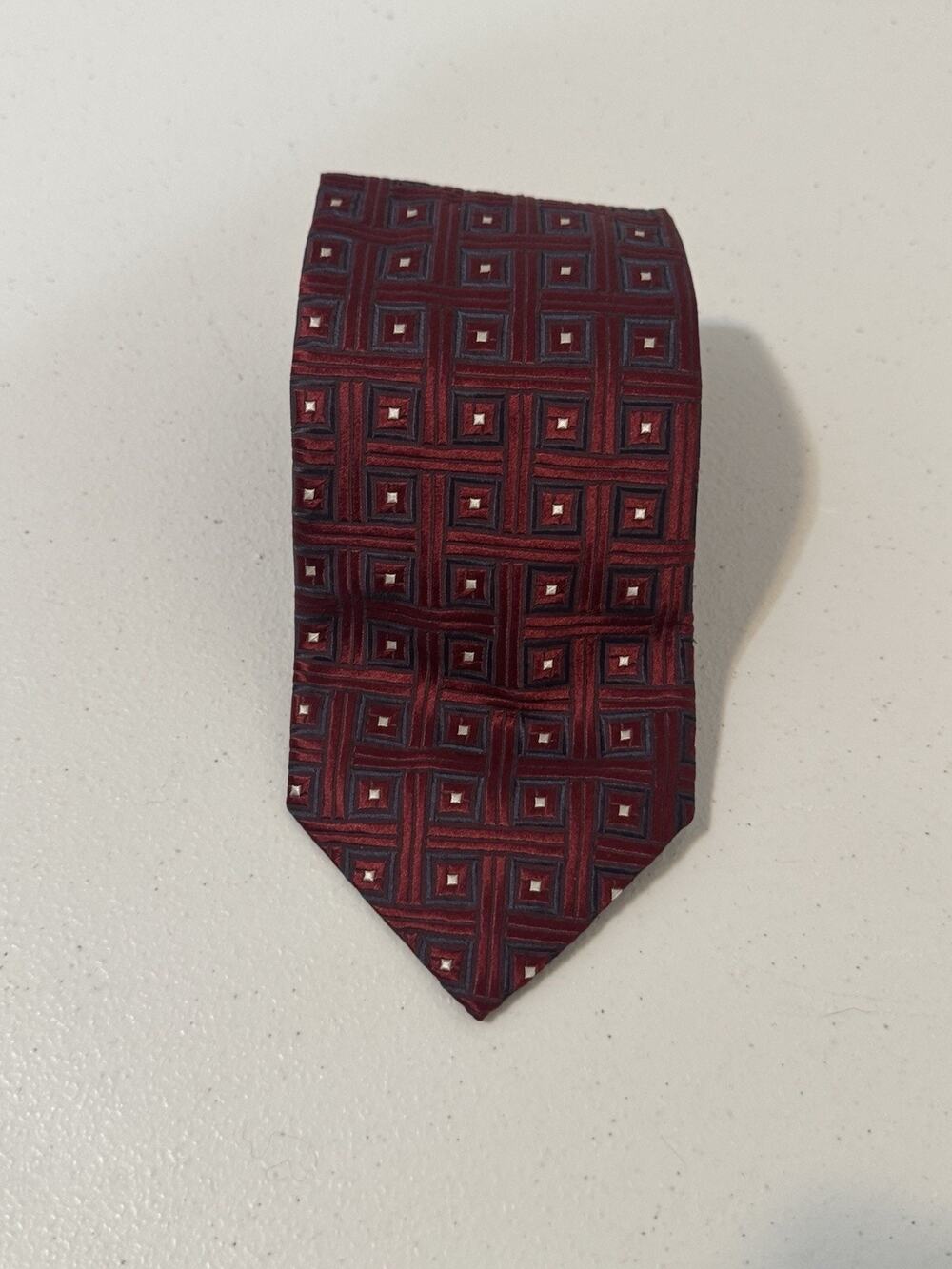 Canali Burgundy White Silk Tie Luxury Business Career Made In Italy